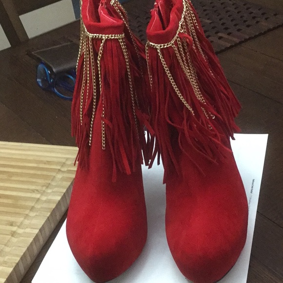 scene Shoes - Women’s heels Red Fringe booties boots